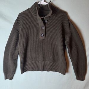 Banana Republic 1/4 Button Mock Neck Pullover Sweater Dark Brown Knit Sz M